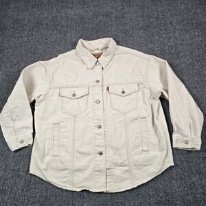Levis Jacket Womens Large Beige Denim Bomber Western Button Front Unlined Casual